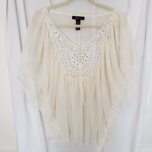 Woman Style and Co Cream Lace Sheer Lightweight Flowy Blouse Top Size Large